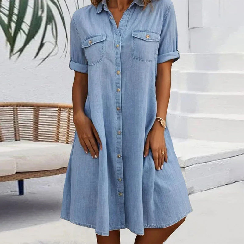 Marilyn - Midi Dress with Lapel Collar and Button