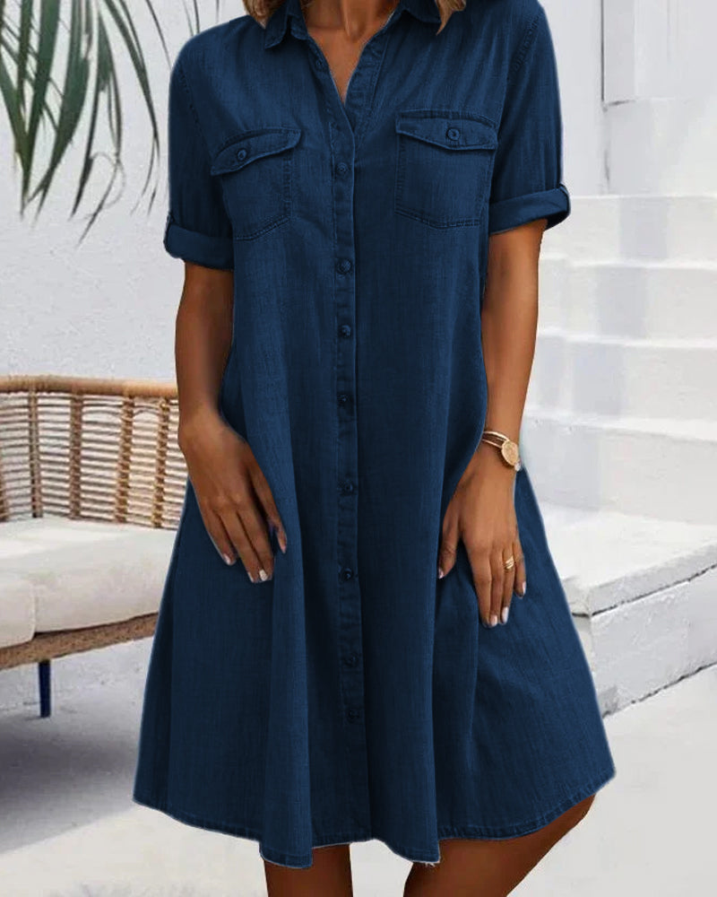 Marilyn - Midi Dress with Lapel Collar and Button