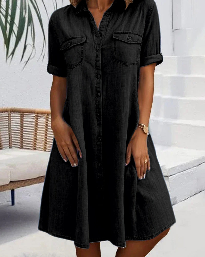 Marilyn - Midi Dress with Lapel Collar and Button