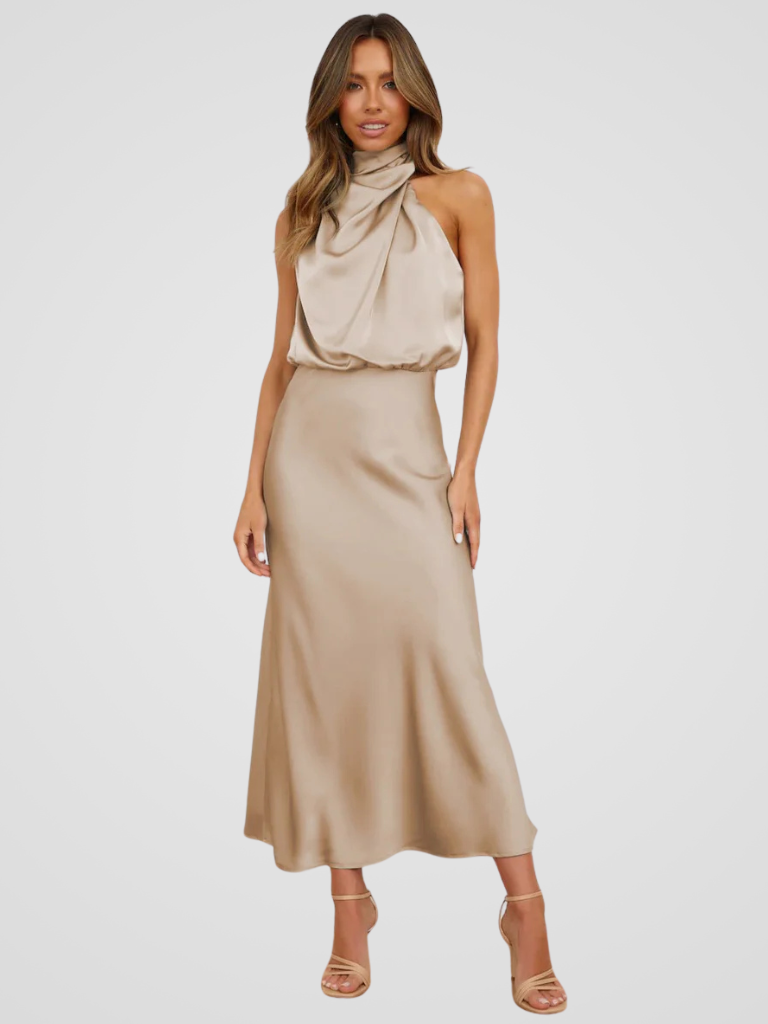 Élia™ | Midi dress with waterfall neckline and elegant draping