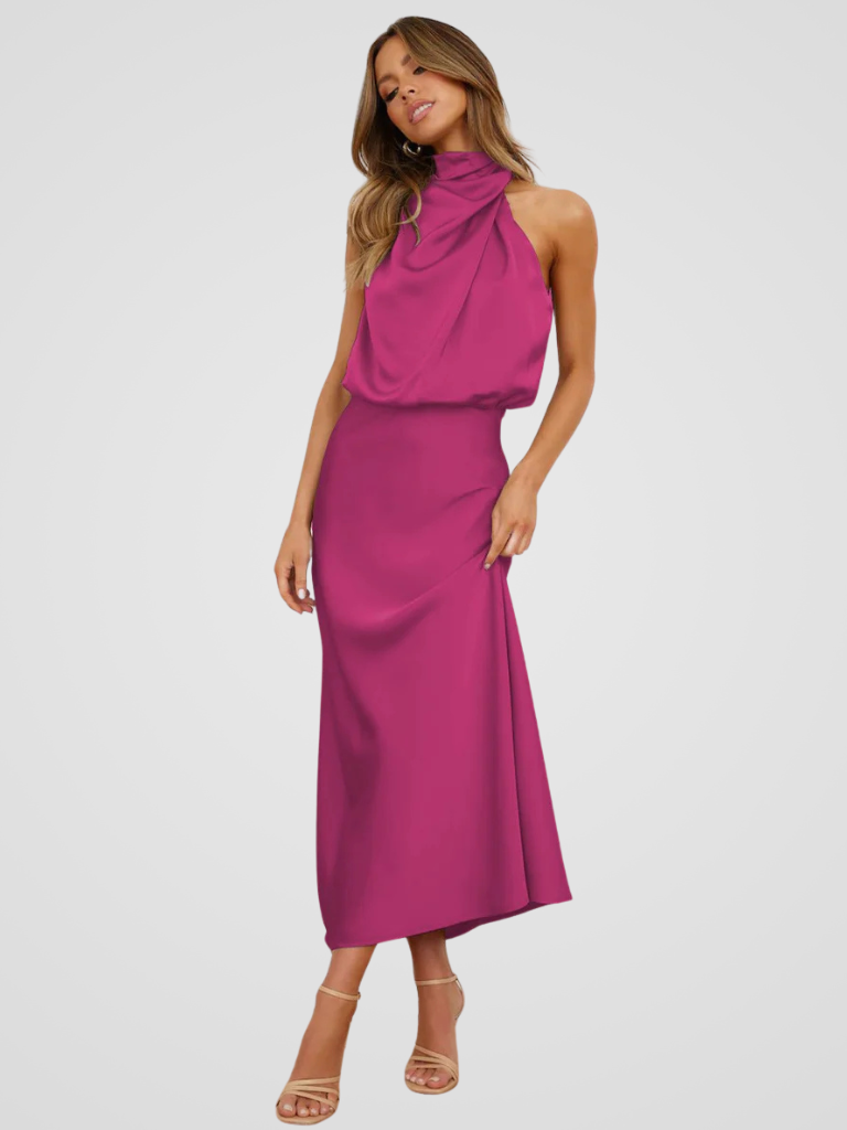 Élia™ | Midi dress with waterfall neckline and elegant draping