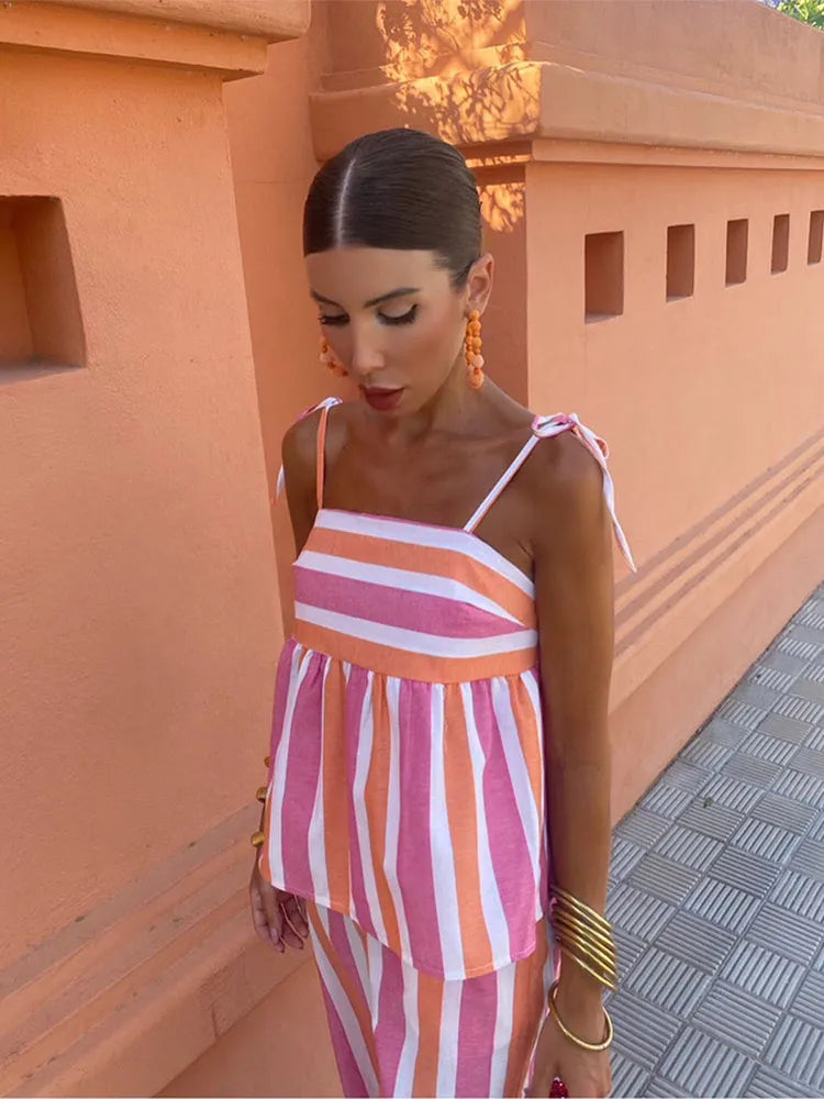 Hanne | Striped Tie-Strap Top Set