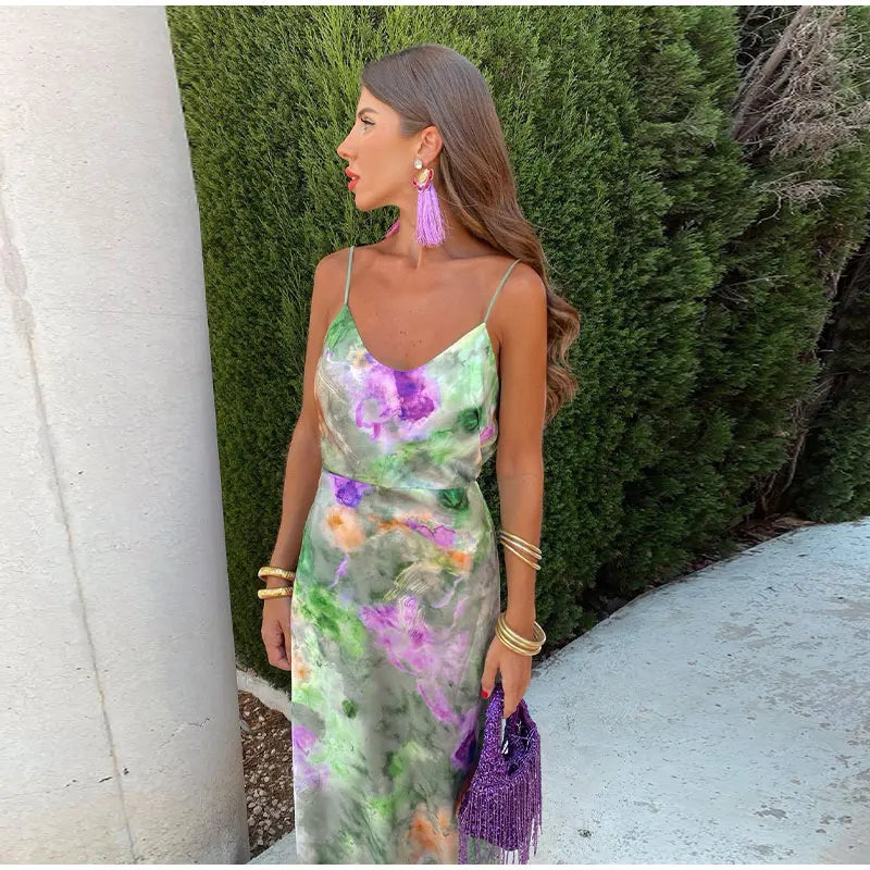 Anisten - Elegant Floral Green Slip Dress