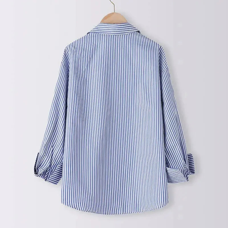Nera™ | Airy Cotton Blouse – Blue and White Striped