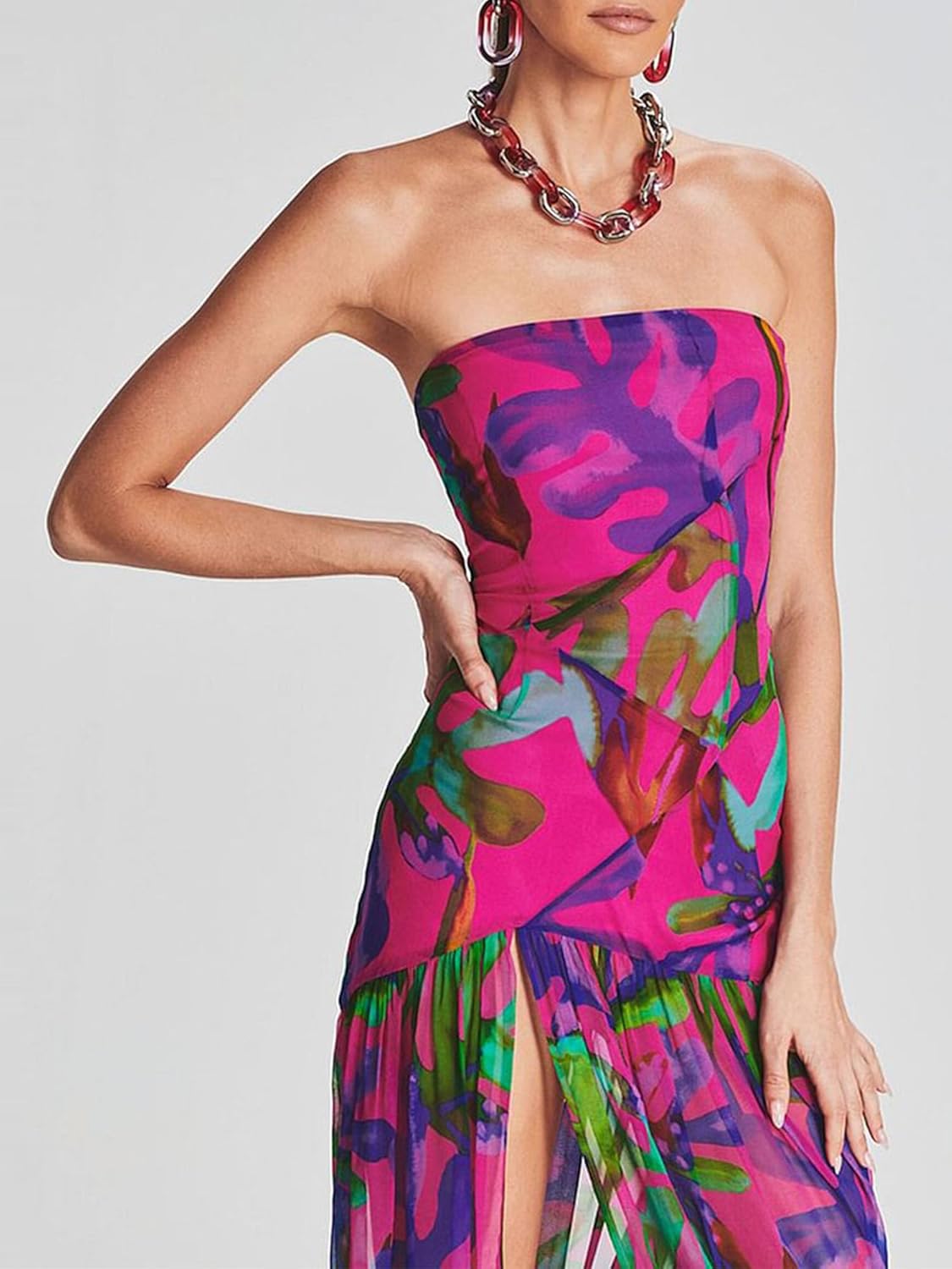 Elena | Strapless Mesh Patchwork Midi Dress