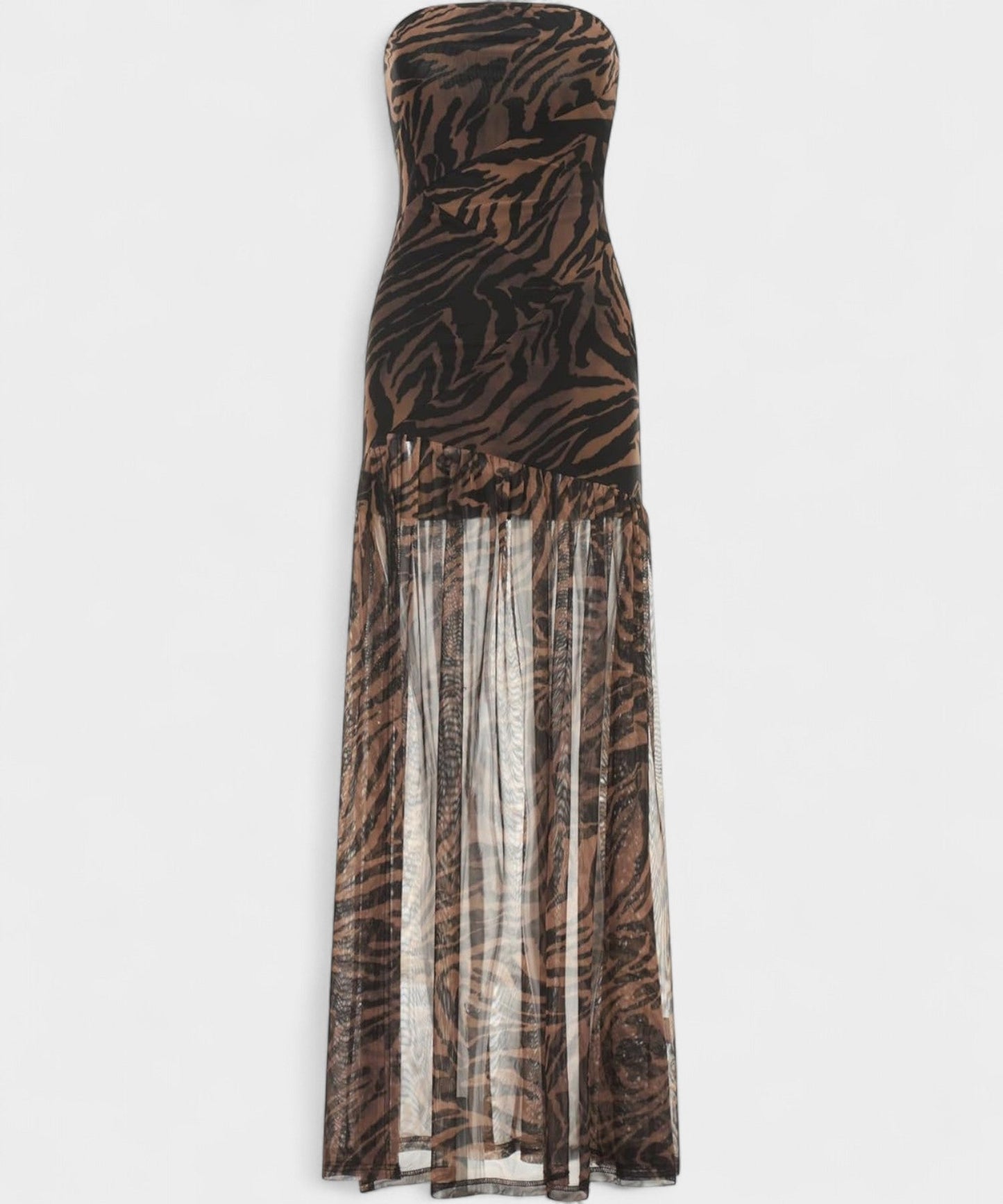 Elena | Strapless Mesh Patchwork Midi Dress