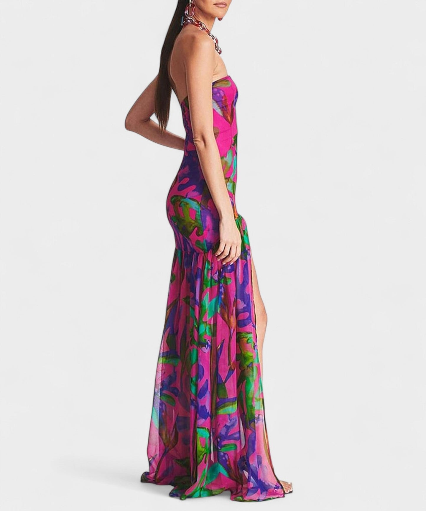 Elena | Strapless Mesh Patchwork Midi Dress