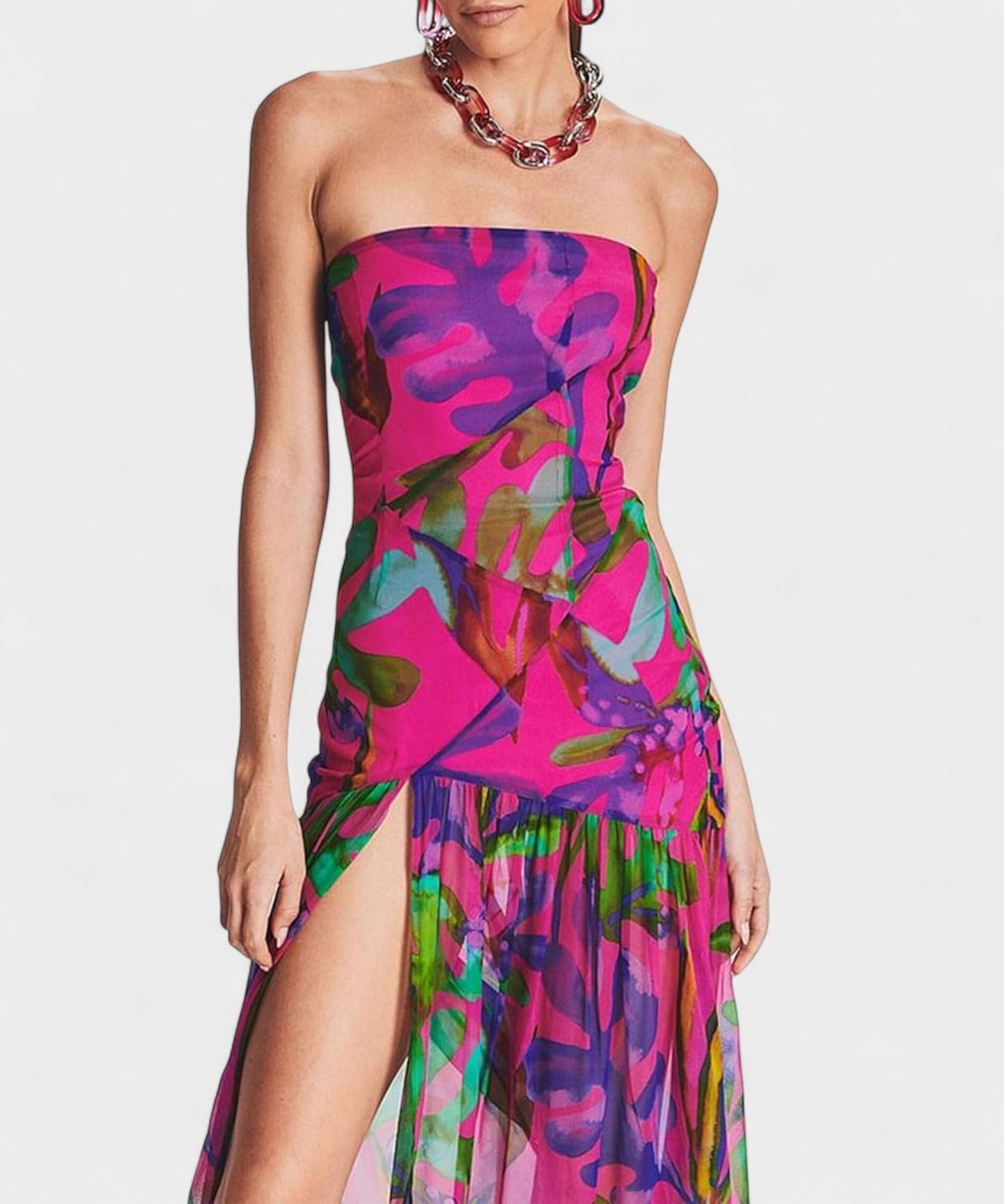 Elena | Strapless Mesh Patchwork Midi Dress