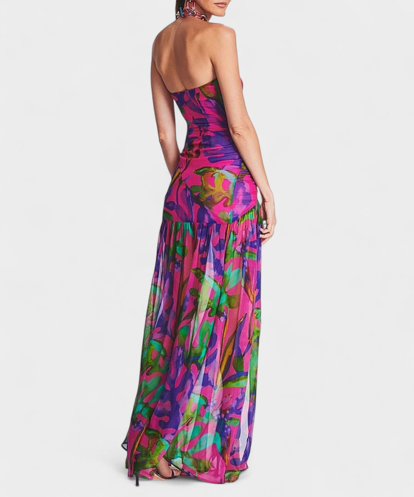 Elena | Strapless Mesh Patchwork Midi Dress