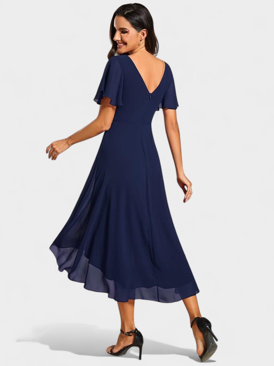 Elena | V-Neck High-Low Chiffon Midi Dress