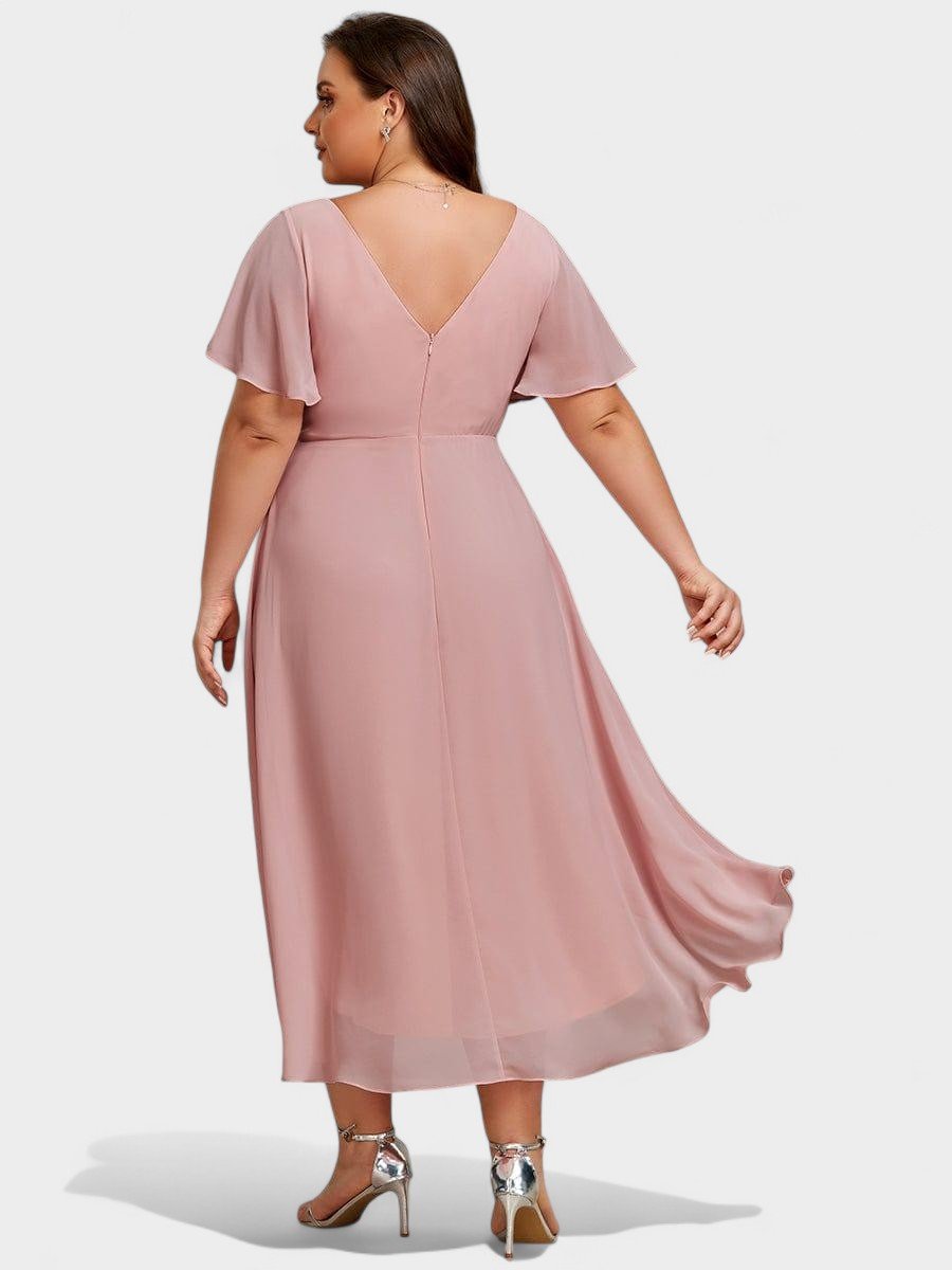 Elena | V-Neck High-Low Chiffon Midi Dress