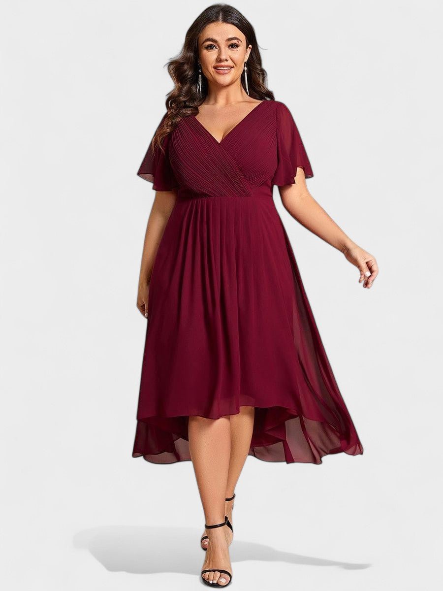 Elena | V-Neck High-Low Chiffon Midi Dress