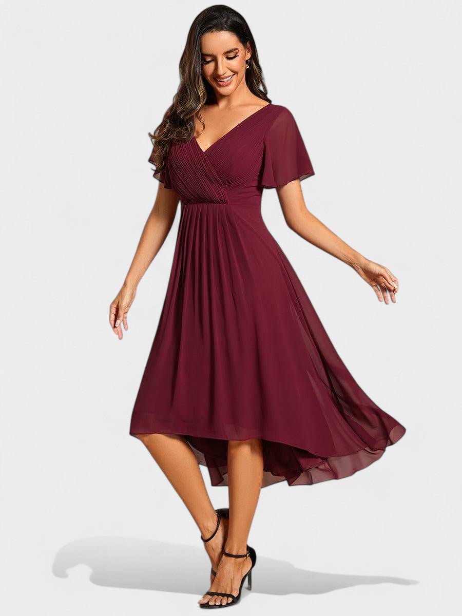 Elena | V-Neck High-Low Chiffon Midi Dress