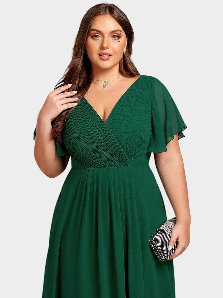 Elena | V-Neck High-Low Chiffon Midi Dress