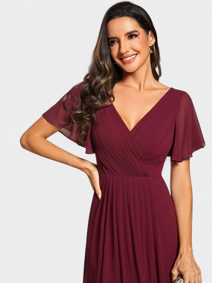 Elena | V-Neck High-Low Chiffon Midi Dress