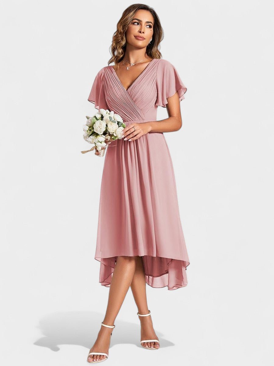 Elena | V-Neck High-Low Chiffon Midi Dress