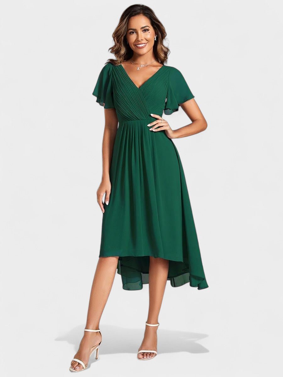 Elena | V-Neck High-Low Chiffon Midi Dress