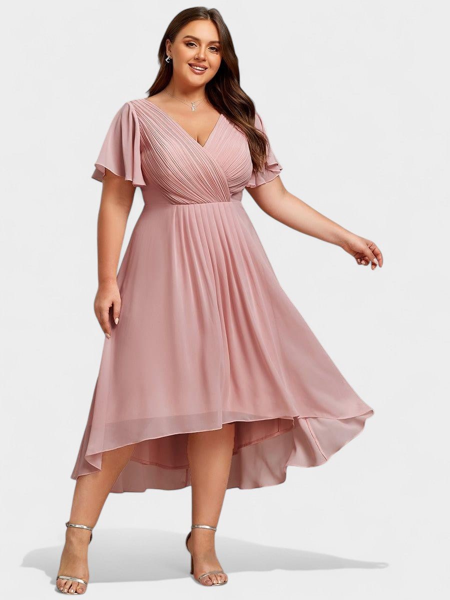 Elena | V-Neck High-Low Chiffon Midi Dress