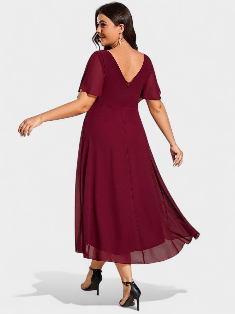 Elena | V-Neck High-Low Chiffon Midi Dress