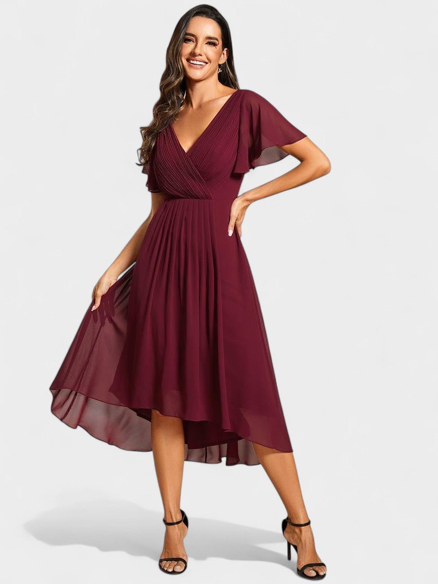 Elena | V-Neck High-Low Chiffon Midi Dress