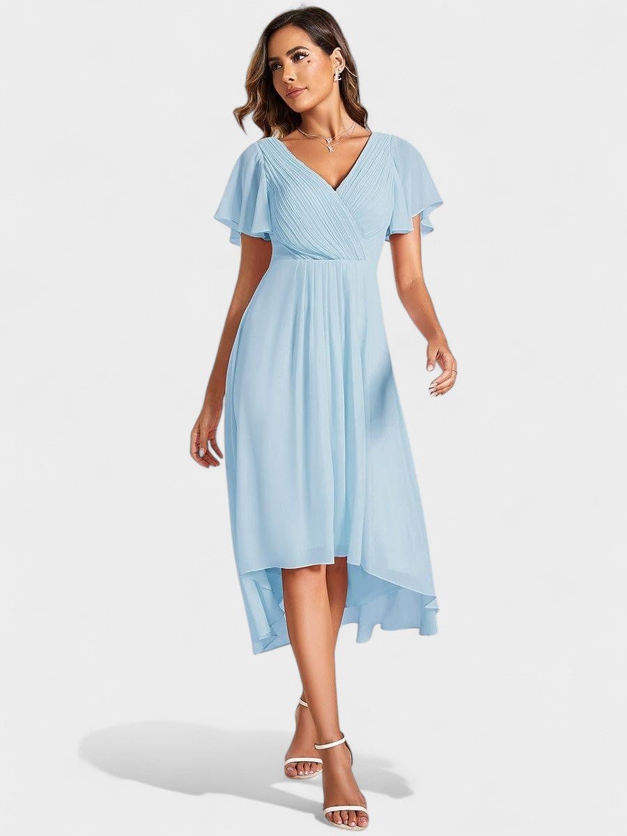Elena | V-Neck High-Low Chiffon Midi Dress
