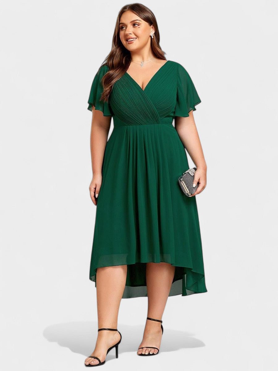 Elena | V-Neck High-Low Chiffon Midi Dress