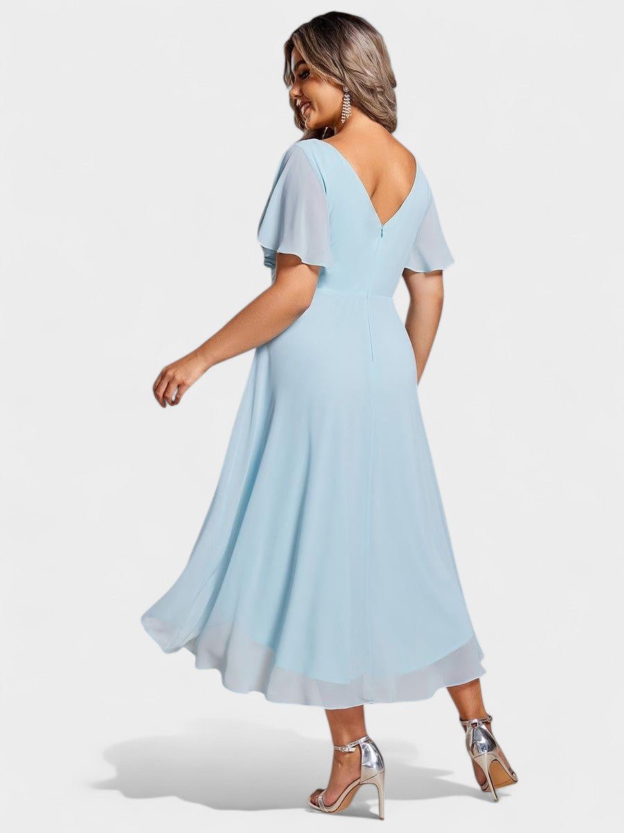 Elena | V-Neck High-Low Chiffon Midi Dress