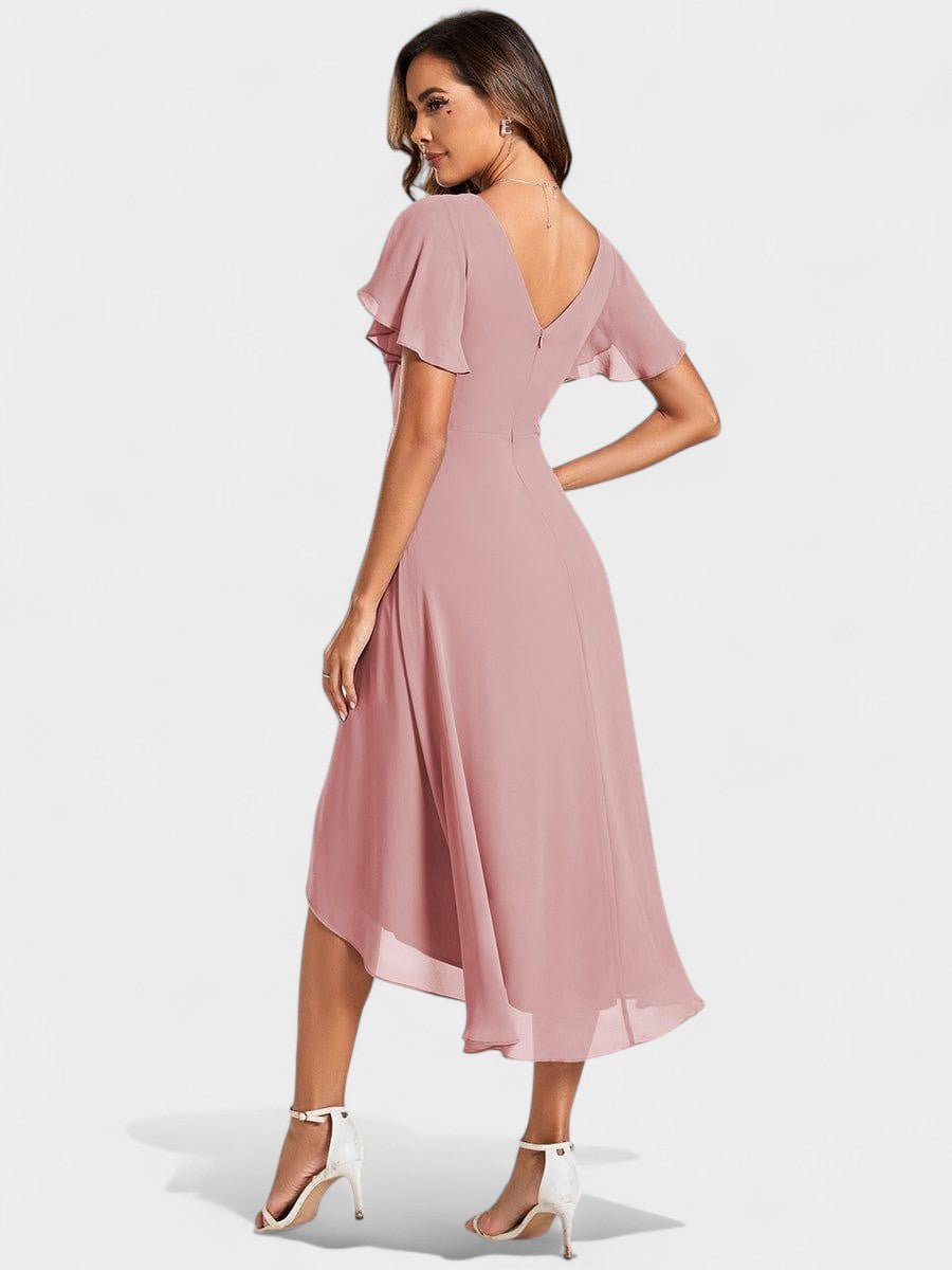 Elena | V-Neck High-Low Chiffon Midi Dress