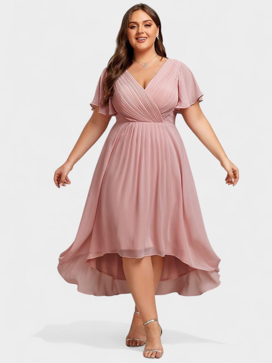Elena | V-Neck High-Low Chiffon Midi Dress