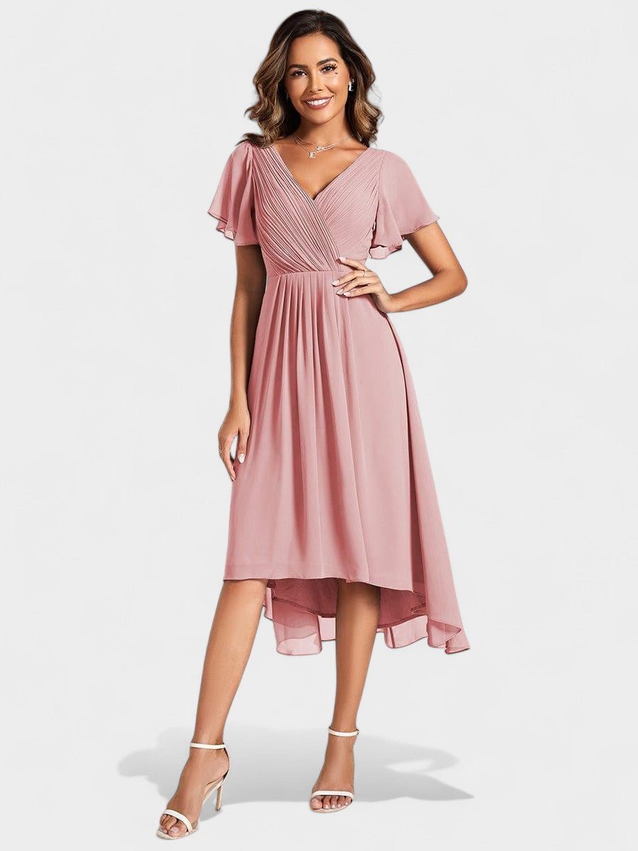 Elena | V-Neck High-Low Chiffon Midi Dress