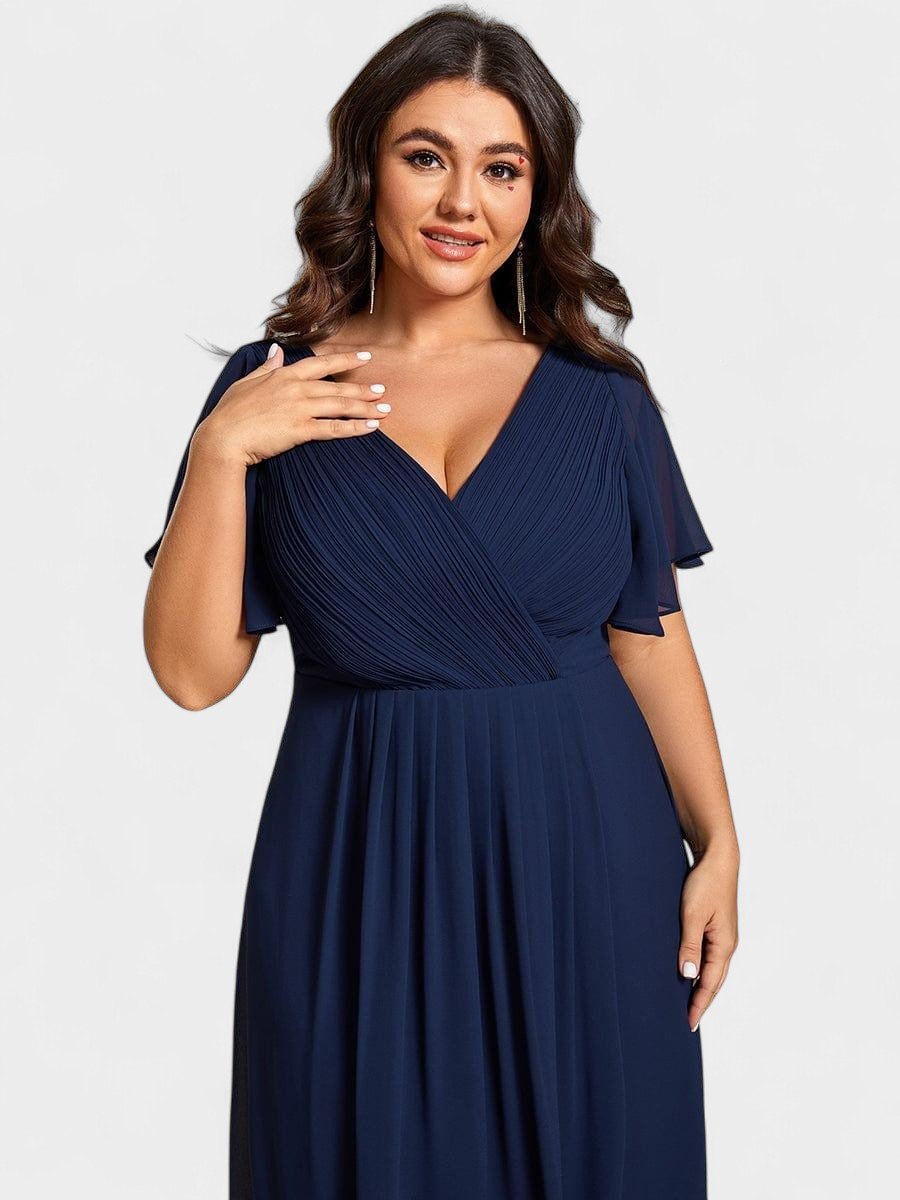 Elena | V-Neck High-Low Chiffon Midi Dress
