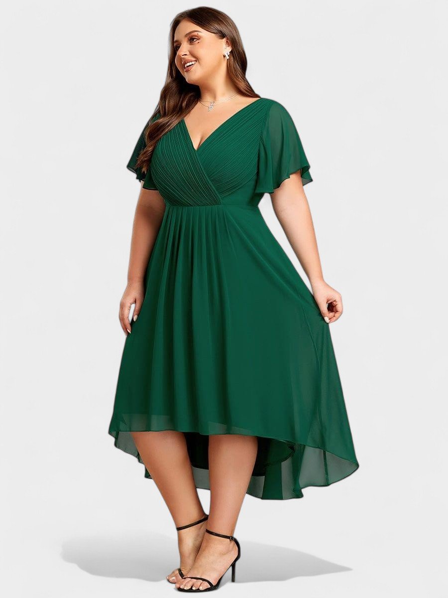 Elena | V-Neck High-Low Chiffon Midi Dress