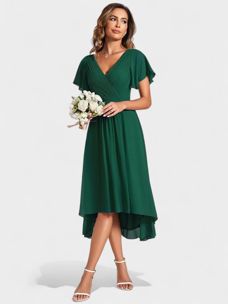 Elena | V-Neck High-Low Chiffon Midi Dress