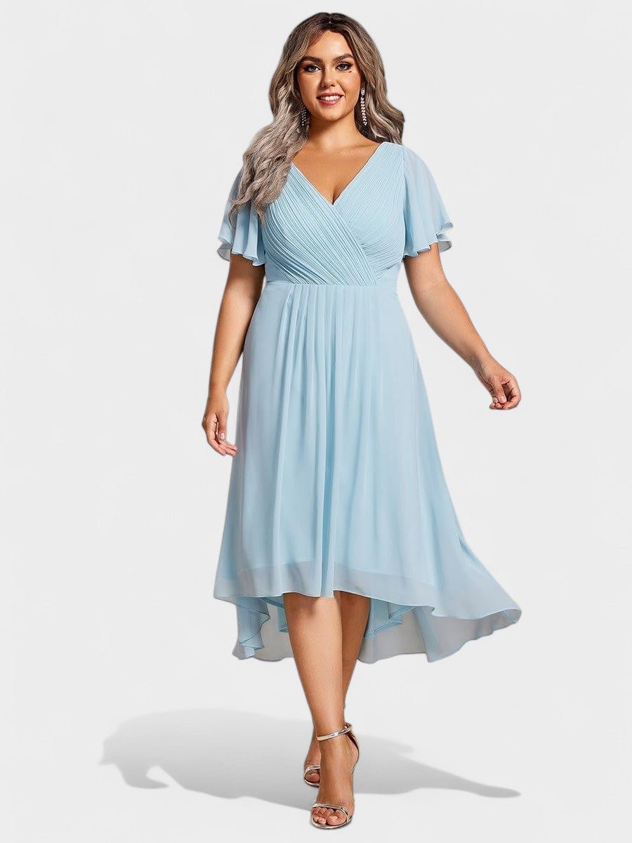 Elena | V-Neck High-Low Chiffon Midi Dress