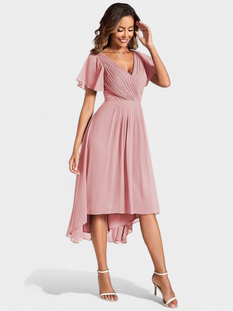 Elena | V-Neck High-Low Chiffon Midi Dress