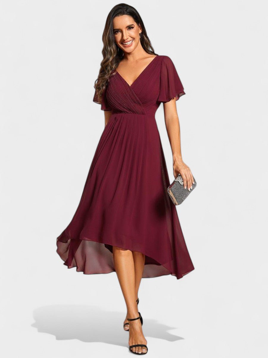 Elena | V-Neck High-Low Chiffon Midi Dress