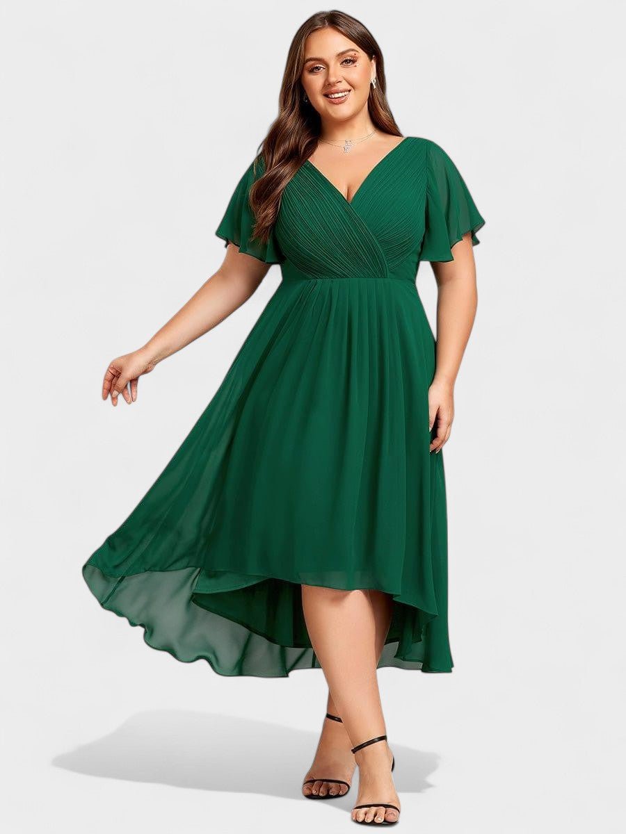 Elena | V-Neck High-Low Chiffon Midi Dress