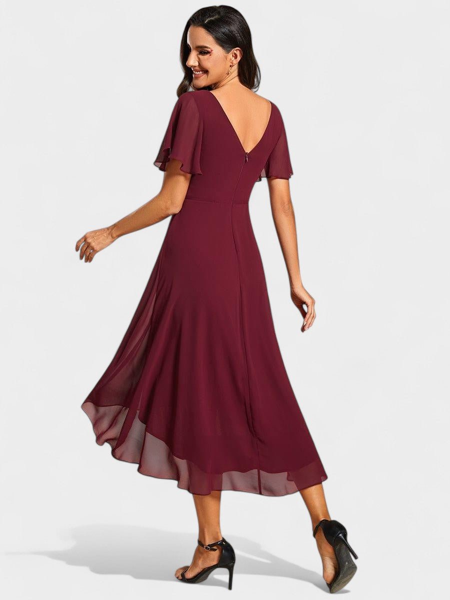 Elena | V-Neck High-Low Chiffon Midi Dress