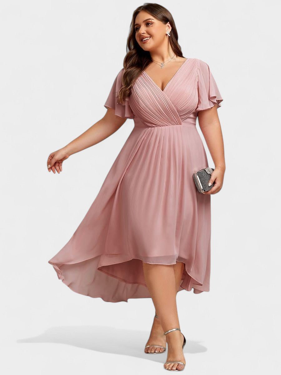 Elena | V-Neck High-Low Chiffon Midi Dress