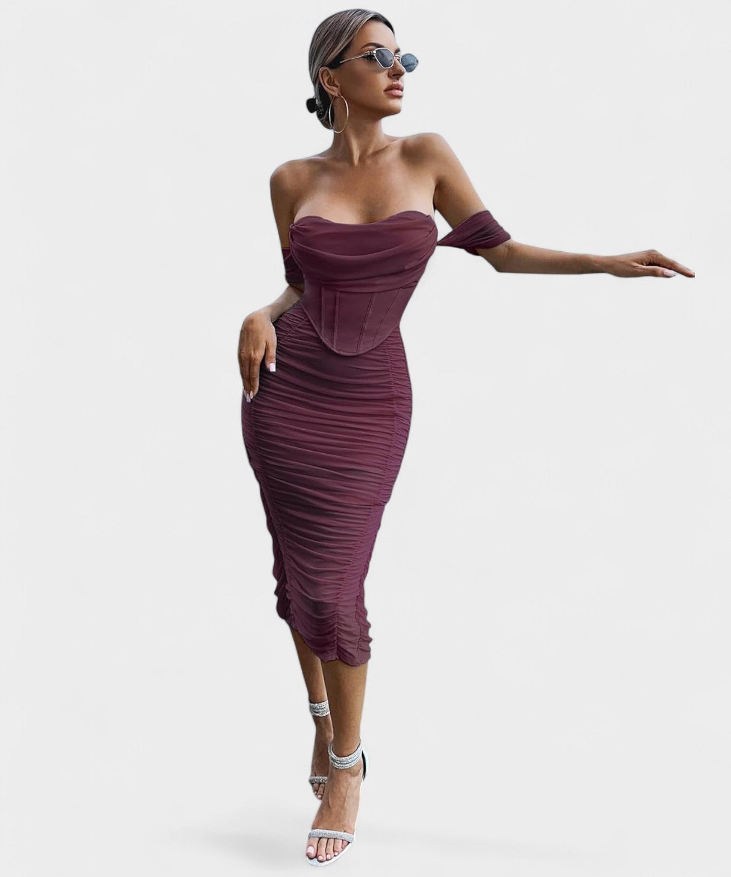 Sofia | Off-Shoulder Ruched Bodycon Midi Dress