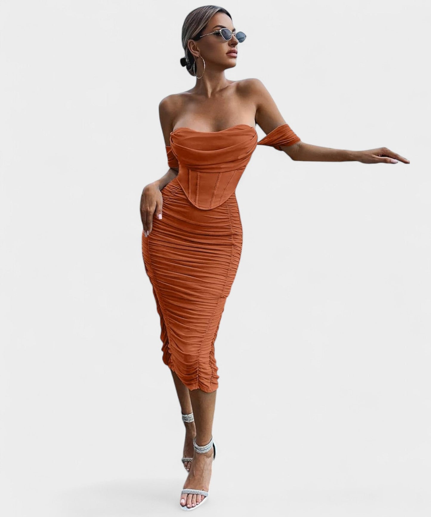 Sofia | Off-Shoulder Ruched Bodycon Midi Dress