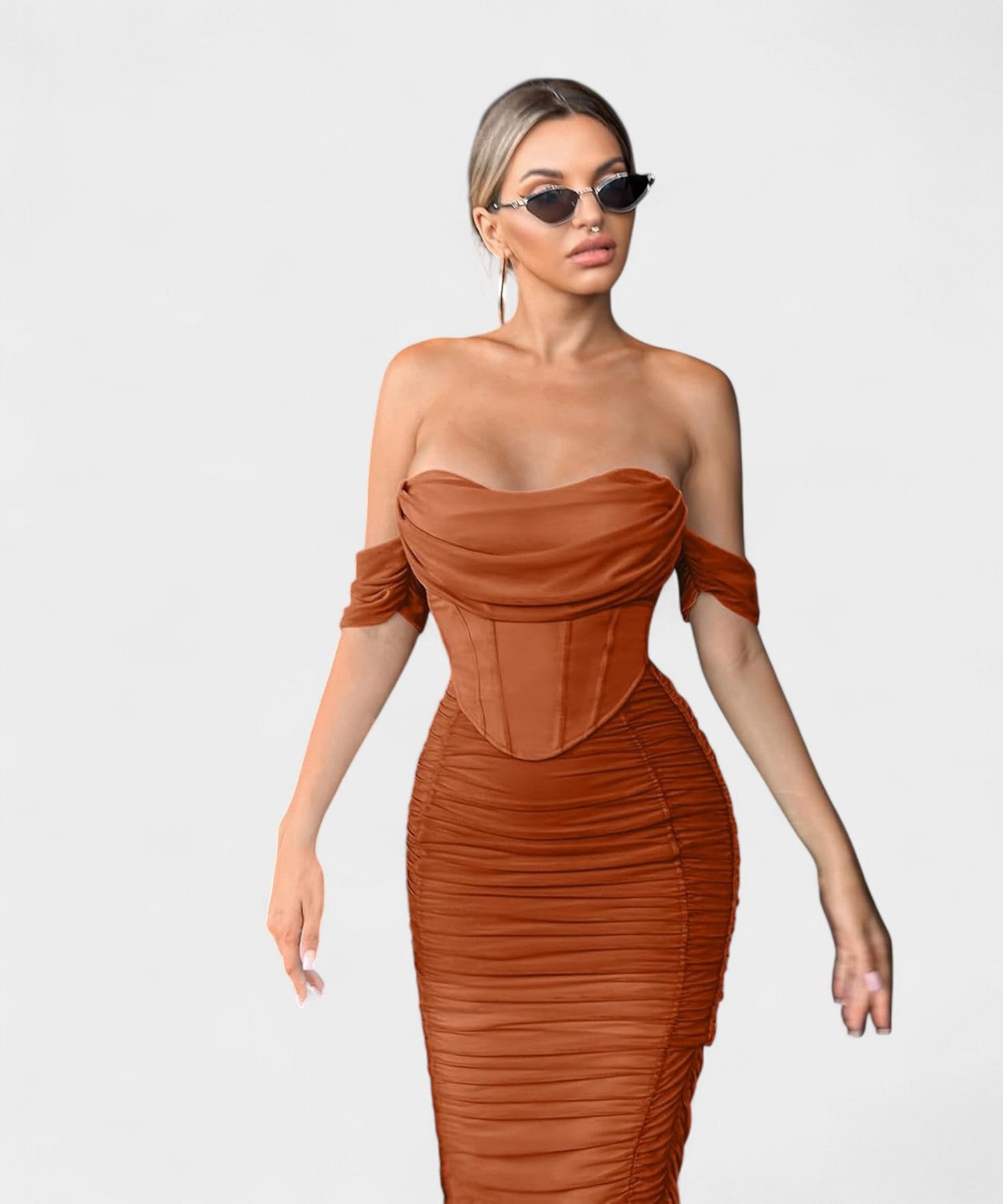 Sofia | Off-Shoulder Ruched Bodycon Midi Dress
