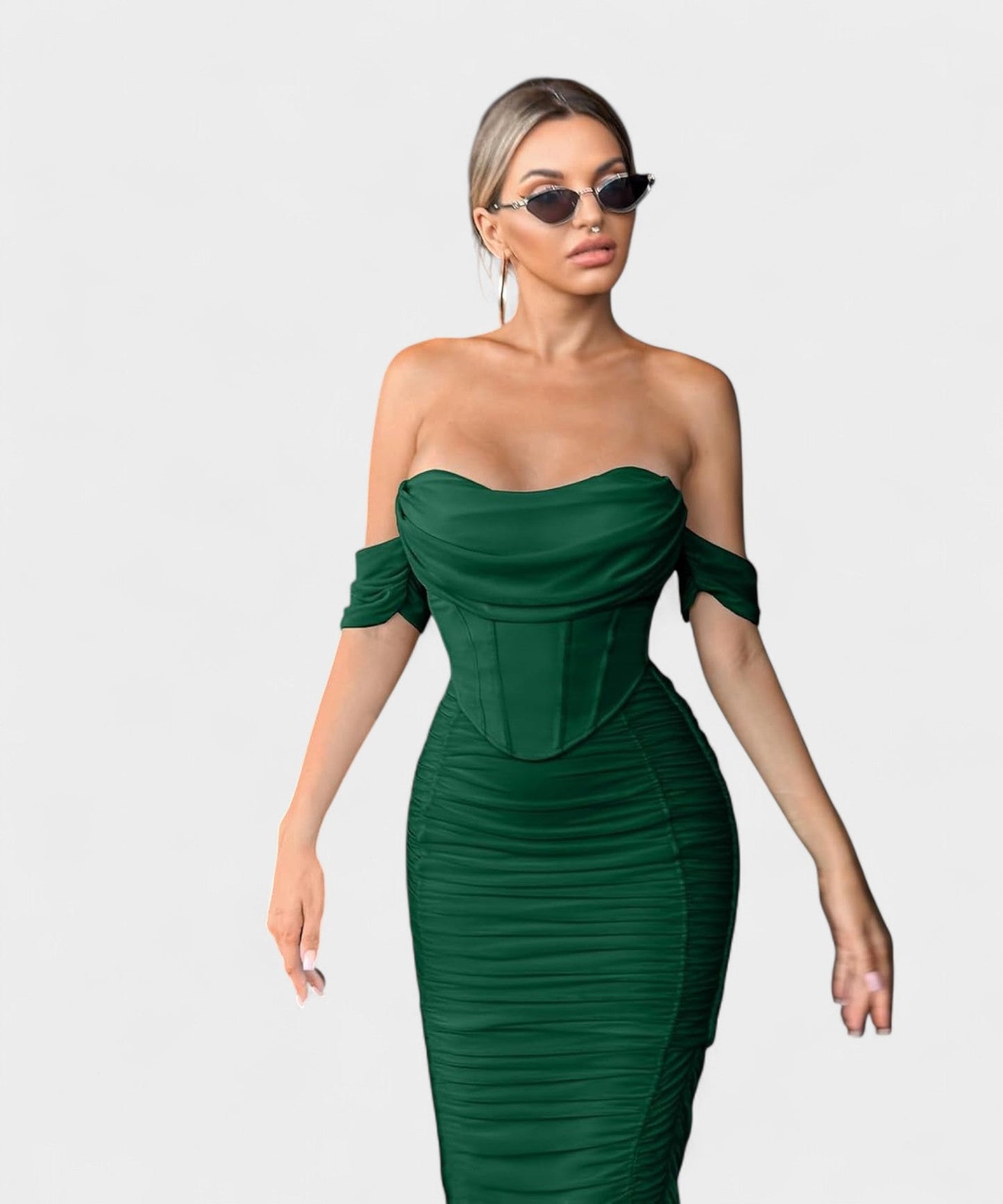 Sofia | Off-Shoulder Ruched Bodycon Midi Dress