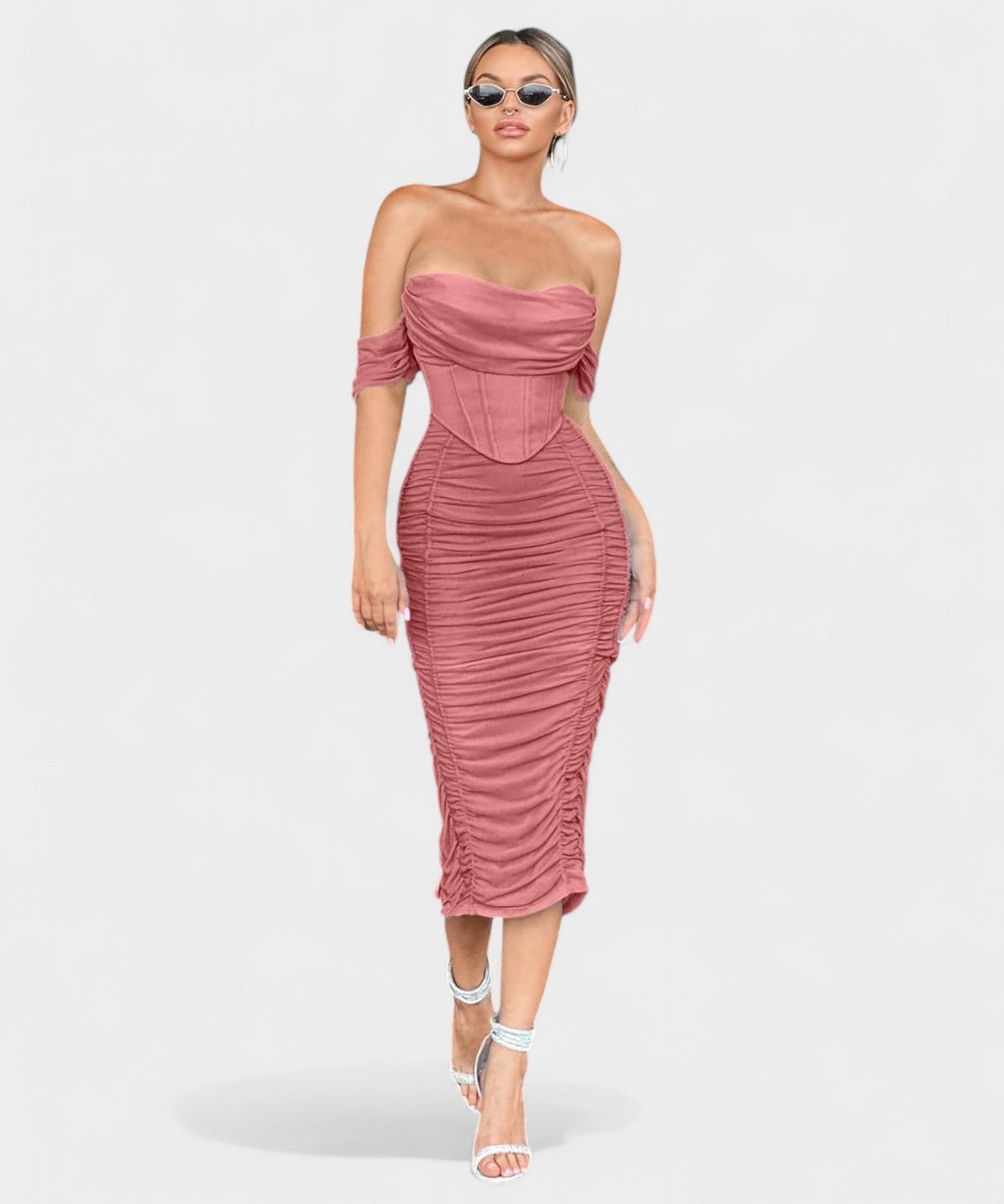 Sofia | Off-Shoulder Ruched Bodycon Midi Dress