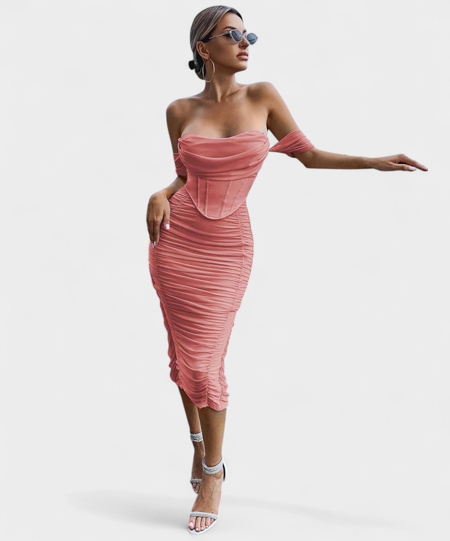 Sofia | Off-Shoulder Ruched Bodycon Midi Dress