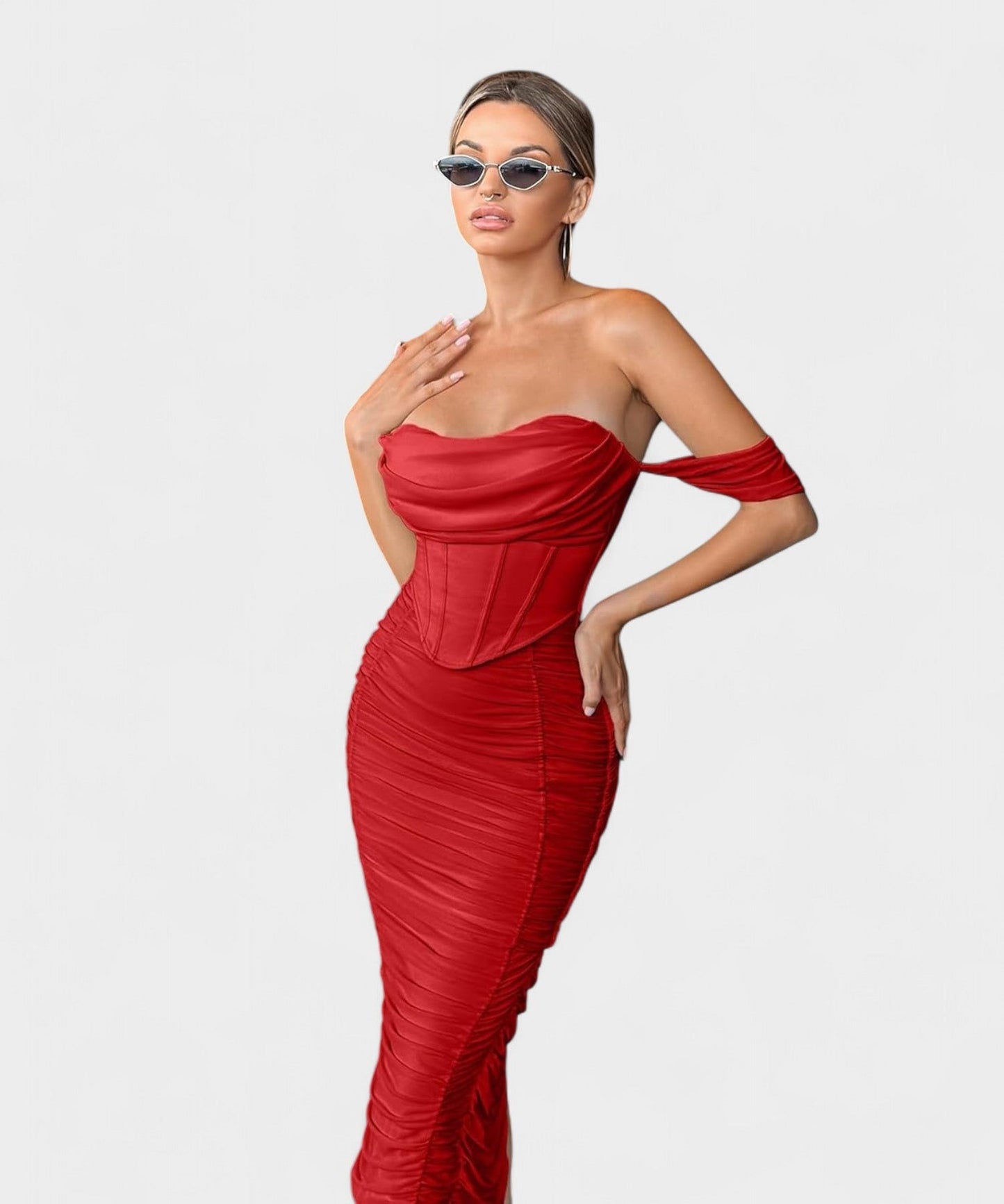 Sofia | Off-Shoulder Ruched Bodycon Midi Dress