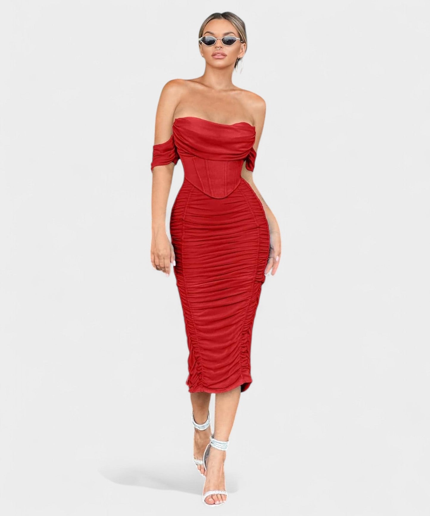 Sofia | Off-Shoulder Ruched Bodycon Midi Dress