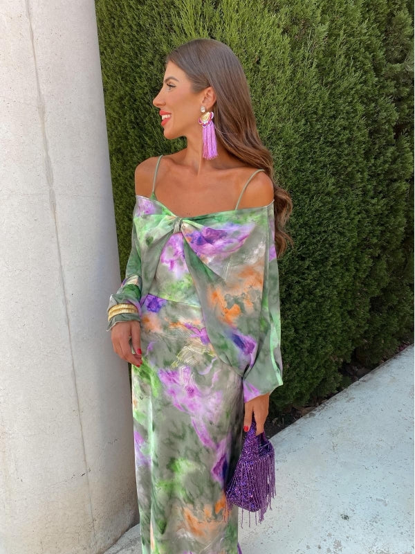 Anisten - Elegant Floral Green Slip Dress