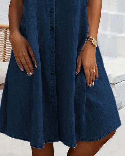 Marilyn - Midi Dress with Lapel Collar and Button