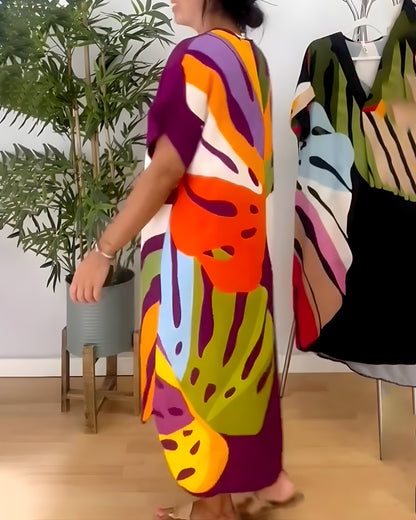 Marilyn - Casual dress with colorful foliage print for a fresh and natural look